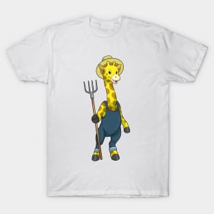 Giraffe as Farmer with Pitchfork T-Shirt